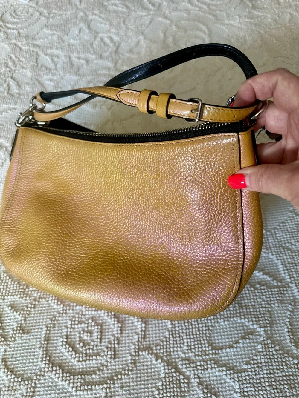 Coach Leather Iredescent Pearlescent Hologram Gold-Pink Chelsea Crossbody Purse - Picture 10 of 16
